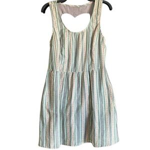 Mimi Chica 100% Cotton Green/Gray Striped Sun Dress. Size Large